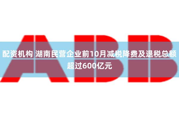 配资机构 湖南民营企业前10月减税降费及退税总额超过600亿